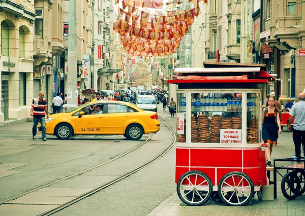 Fast food stall with turkish circular bread Simit