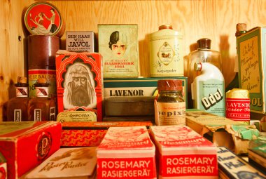 Collection of vintage cosmetics in Museum of Things