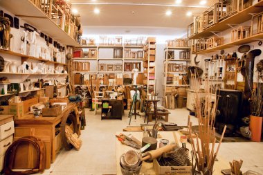Art workshop of a painter with artistic spirit, tools and paints