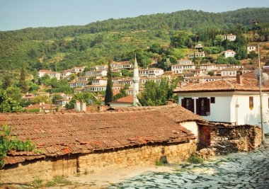 Minare ve Türkiye'nin kiremitli çatıları Köyü manzara