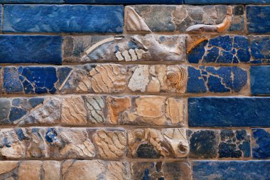 Deplete the bas-relief with the muzzle of a bull on the Ishtar Gate of Babylon clipart