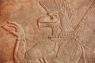 Kuş yüz cin 850bc yapılan tarihi Asur kabartma