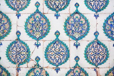 Vintage tiles with original floral patterns in old Ottoman style, made in 16th century