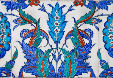 16. yüzyıl çini antika Türk tarzı mavi çiçek desenleri