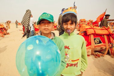 Happy children having fun on desert carnival during the Desert Festival  in India