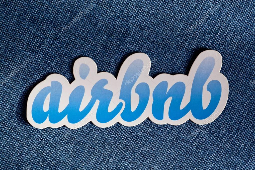 KYIV, UKRAINE - JAN 4: AirBnb hospitality service logo on blue background on January 4 2016. Illustrative editorial picture of logo AirBnb, online platform for accommodation worldwide, founded in 2008