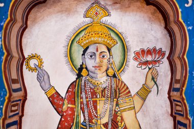 Hindu Lord Brahma - evrenin yaratıcısı - çehresini fresco eski konak 