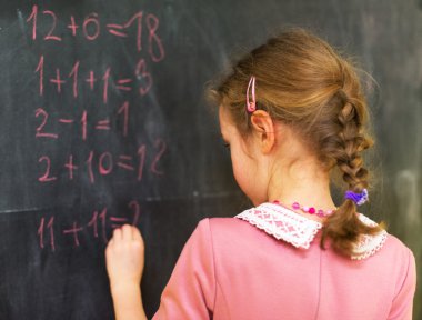 Liseli kızlar okulda basit Denklem Çözme.