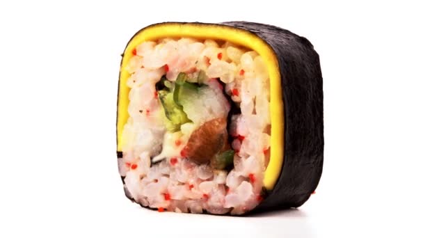Rollo Sushi Italiano Con Queso Wakame — Vídeos de Stock
