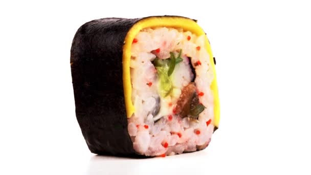 Rolo Sushi Italiano Único Com Queijo Wakame — Vídeo de Stock