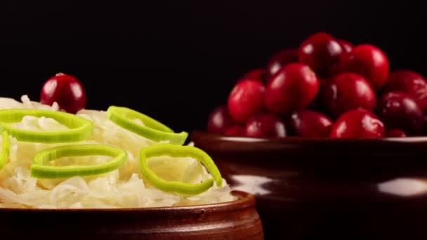 Sauerkraut with cranberries in a pot. — Stock Footage Sauerkraut Cranberries Pot Royalty Free Stock Footage