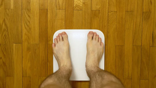Legs Scales Man Checking His Weight — Stock Photo, Image