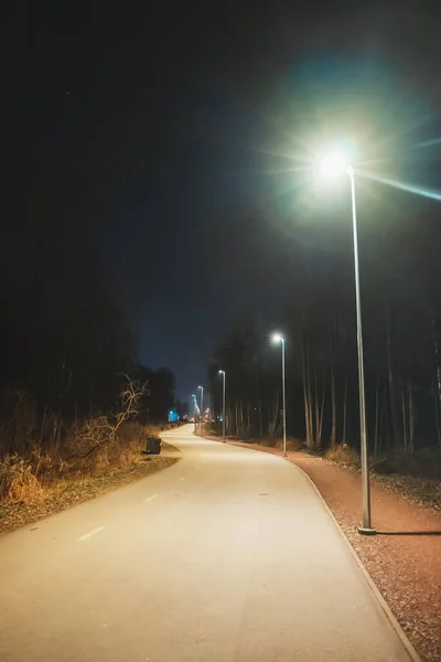 Walking Path Illumination Night Tondiraba Park Lasnamae Tallinn — 图库照片