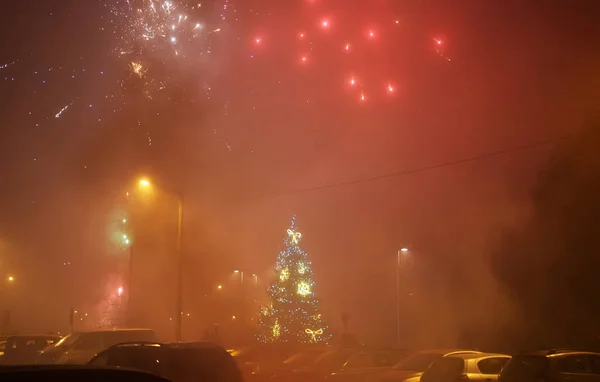 Mit Feuerwerk Der Stadt Ins Neue Jahr — Stockfoto
