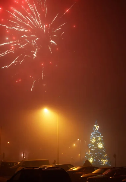 Mit Feuerwerk Der Stadt Ins Neue Jahr — Stockfoto