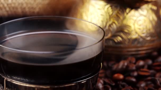 Close View Hot Turkish Coffee Glass Cup — Stock Video