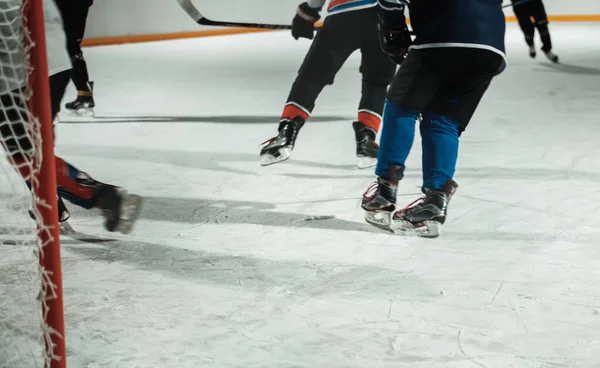 People Play Hockey Outdoors Winter Time — Stock Photo, Image