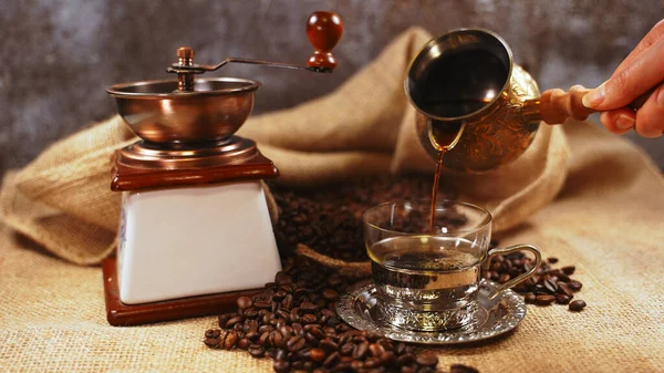 Turkish Coffee Pouring Cezve — Stock Photo, Image