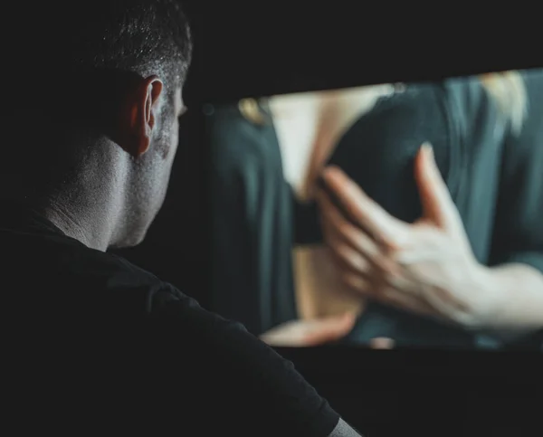 Man Watching Erotic Film Late Night — Stock Photo, Image