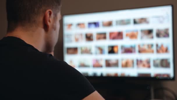 Man Browsing Porn Site Late Night — Stock Video