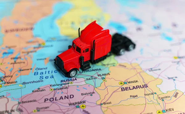 Camião Vermelho Mapa Europa — Fotografia de Stock
