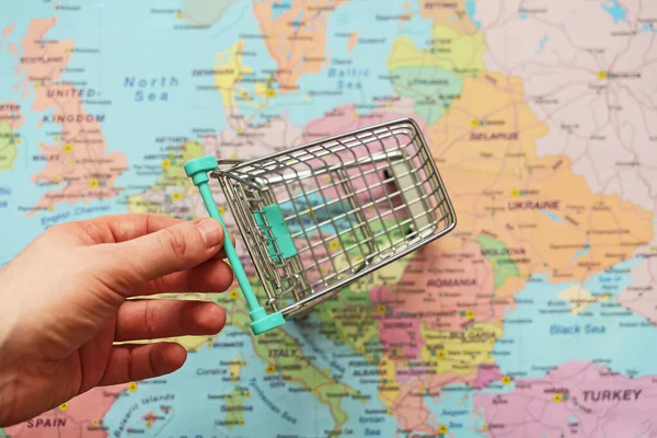 Carrinho Compras Vazio Mapa Europa — Fotografia de Stock