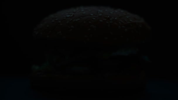 Rustic Handmade Hamburger Appears Dark — Stock Video