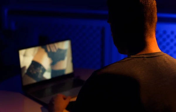 Man Watching Erotic Film Late Night — Stock Photo, Image