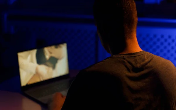 Man Watching Erotic Film Late Night — Stock Photo, Image