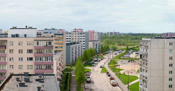 Aerial street view of Paasiku street in Lasnamae, Tallinn.