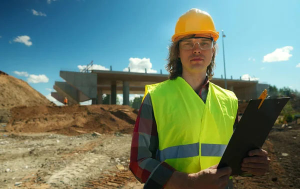 Builder Documents Background Road Junction Construction Site — Stock Photo, Image