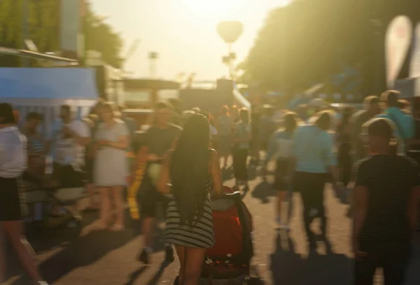 People Walk Street Summer Blurred Shot — 스톡 사진