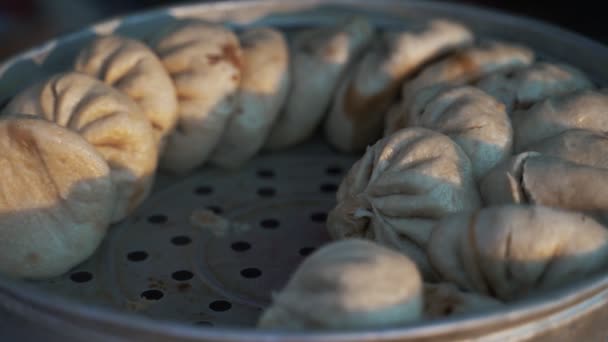 Baozi Com Recheio Carne Comida Rua — Vídeo de Stock