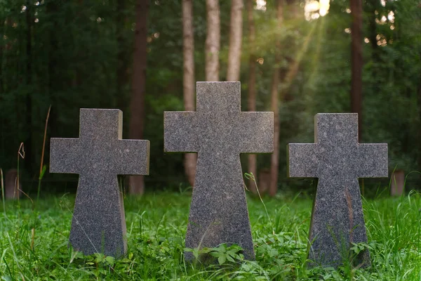 Tre Stenkors Kyrkogård Skogen — Stockfoto