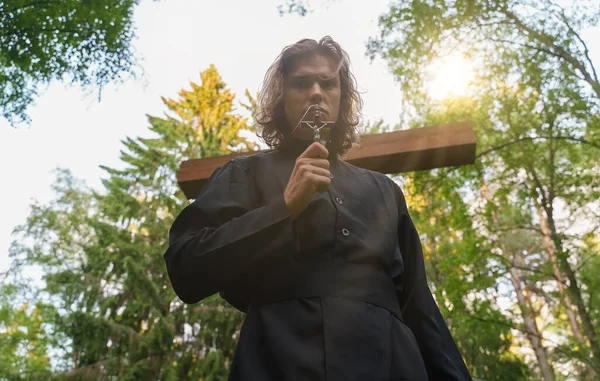 Christian Priest Cross Cemetery — Stock Photo, Image