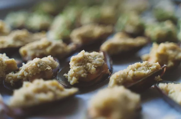 Gevulde Mosselen Voor Het Bakken Oven — Stockfoto