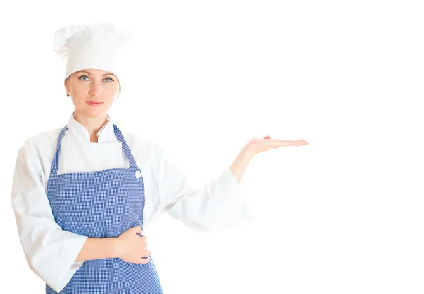 Retrato da cozinheira cozinheira. Isolado sobre fundo branco . — Fotografia de Stock