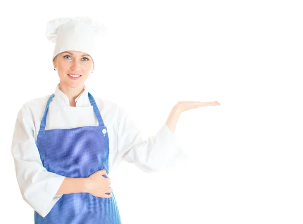 Retrato da cozinheira cozinheira. Isolado sobre fundo branco . — Fotografia de Stock