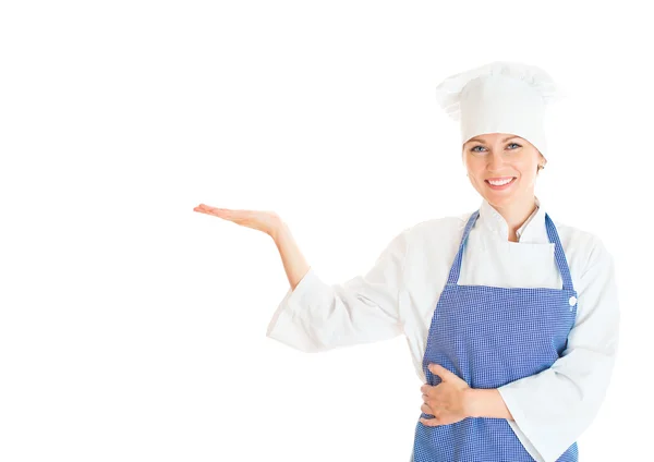 여성 요리사 요리사의 초상화입니다. 흰색 배경에 고립. — 스톡 사진