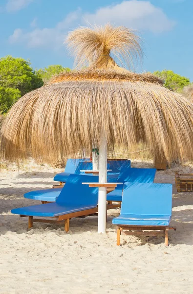 充足的日光躺椅在海滩上. — 图库照片