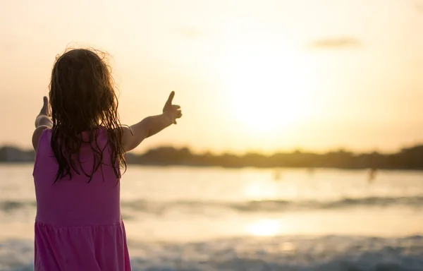 Retrato de una niña en la playa. Vista trasera . — Foto de Stock