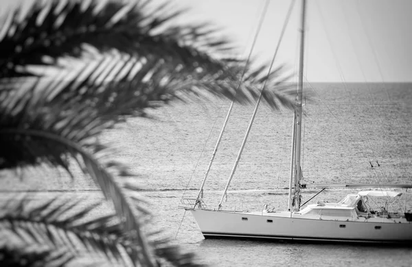 Yacht. Svart och vitt retro Foto. — Stockfoto