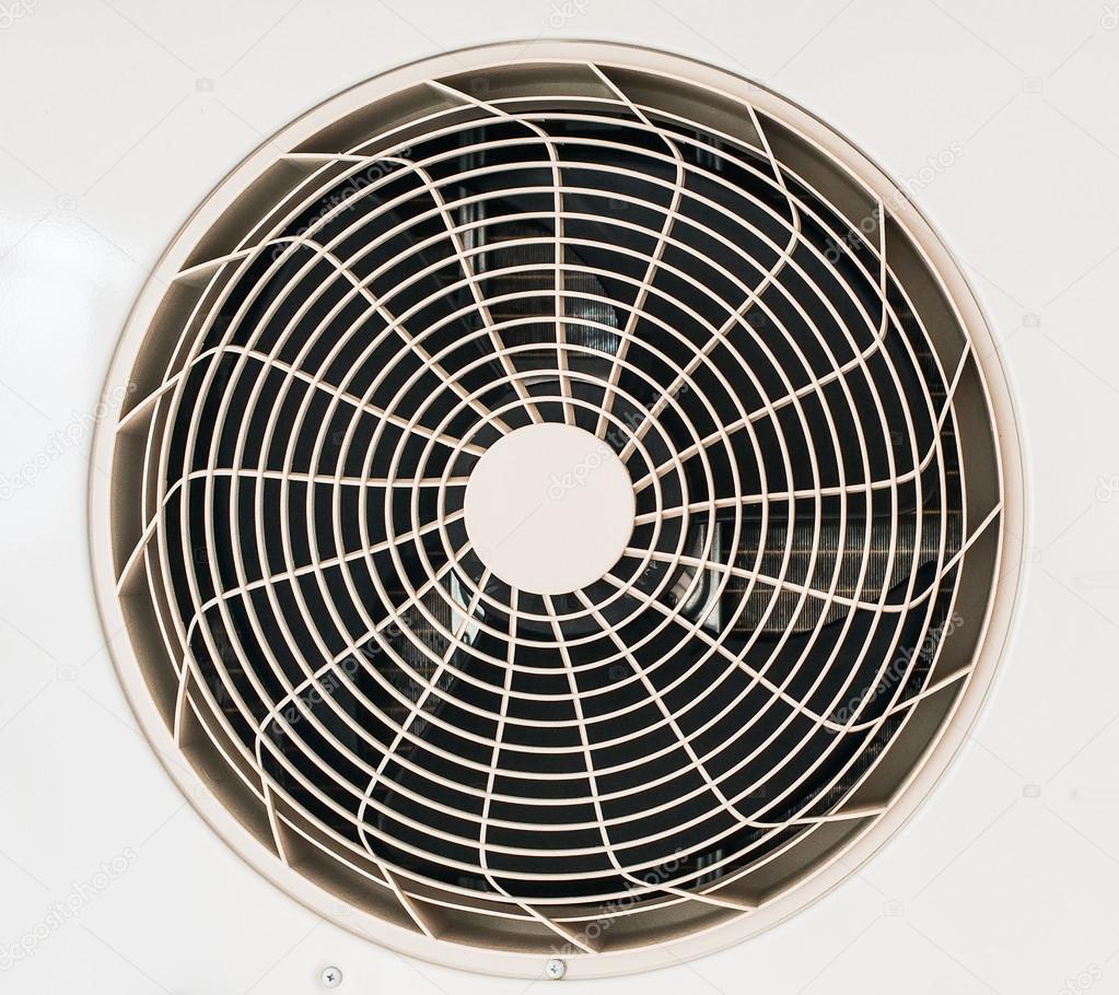 Close-up of white metal air conditioner.