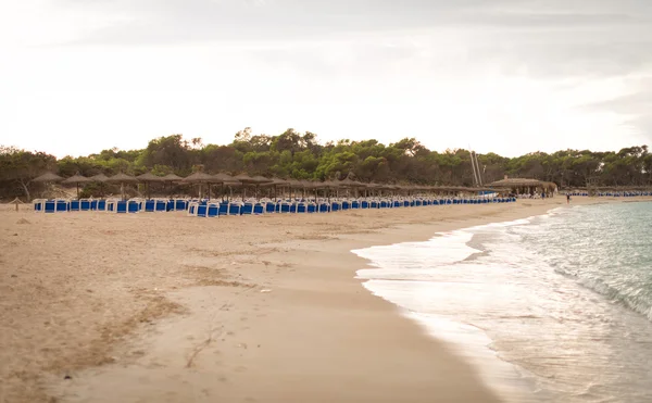 Tal van ligstoelen op het strand. — Stockfoto