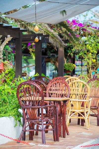 Mediterranean cafe terrace exterior with chairs. — Stock Photo, Image