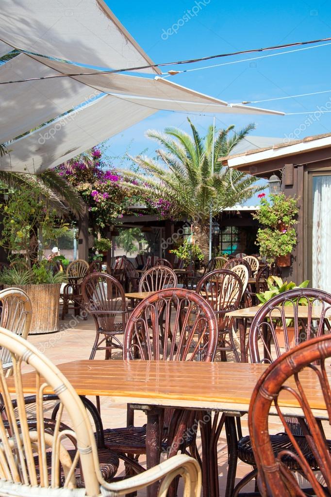 Mediterranean cafe terrace exterior with — Stock Photo