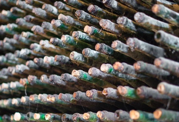 Pile of very old dusty wine bottles. — Stock Photo, Image