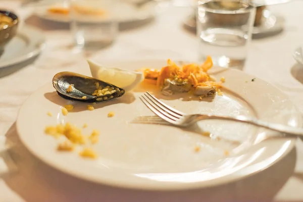 Dirty and empty tableware on the table. — Stock Photo, Image