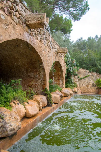 Portret van middeleeuwse fontein met vijver. — Stockfoto