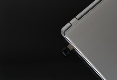 USB flash sürücü bağlı dizüstü.